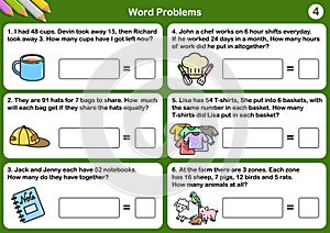 Math word problem worksheets - Sheet for exam and testing. photo