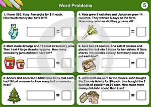 Math word problem worksheets - Sheet for exam and testing.