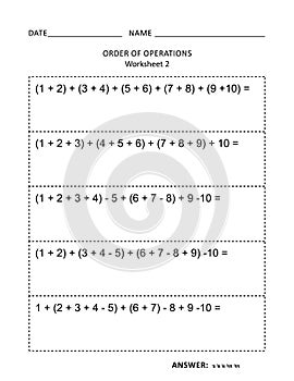 Math worksheet for children and adults