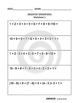 Math worksheet for children and adults