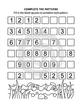 Math worksheet for kids with patterns and numbers