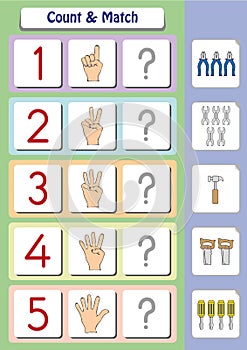 Math worksheet for kindergarten kids, count and match