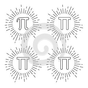 Mathematic Pi icon flat set. Vector illustration