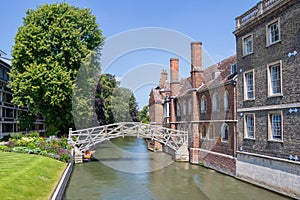 Mathematical Bridge in Cambridge with blue sky