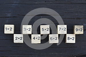 Mathematical formula 1x2 cube in wooden background