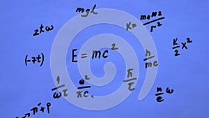 Mathematical formulas in black letters on blue paper.
