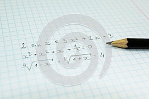 Mathematical formulas in a notebook for lectures photo