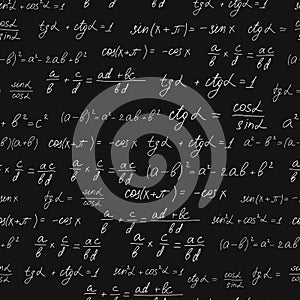 Mathematical formulas seamless pattern. White chalk