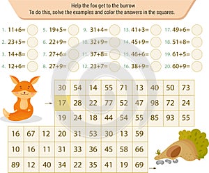 Mathematical labyrinth. To find the way solve the examples