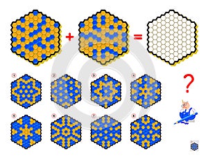 Mathematical logic puzzle game for children and adults. What sign should be in empty hexagon? Draw him. photo