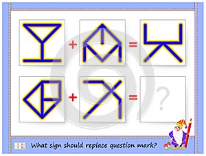 Mathematical logic puzzle game for children and adults. What sign should replace question mark? Draw him. photo