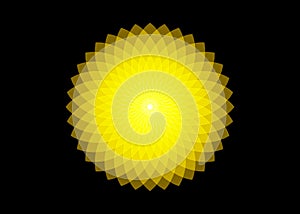 Mathematical symbol, yellow lotus logo. Mandala design. Flower of Life. Sacred Geometry. Pattern of rotating circles. Balance sign