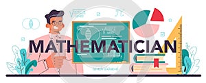 Mathematician typographic header. Mathematician use formulas and diagrams