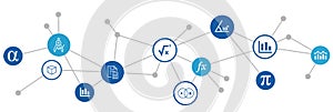 mathematics algebra geometry concept: connected maths icons vector illustration