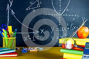 Mathematics classroom at school with formulas