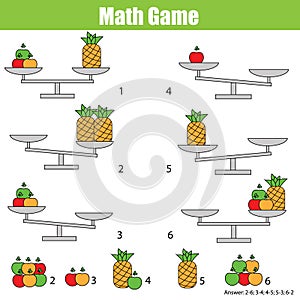 Mathematics educational game for children. balance the scale