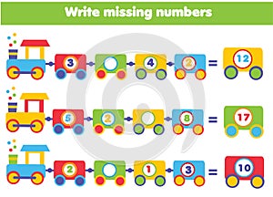 Mathematics educational game for children. Write the missing numbers