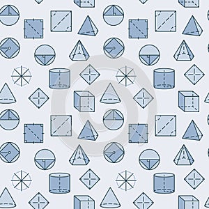 Mathematics Figures colored seamless pattern - Geometry Education vector blue background
