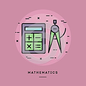 Mathematics, flat design thin line banner