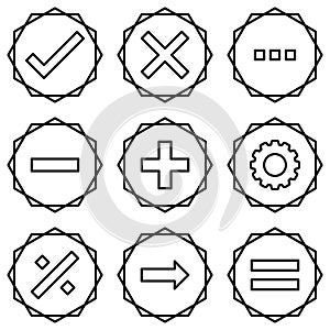 Mathematics right wrong correct zigzag outline icon set