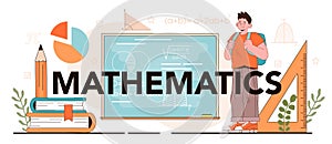 Mathematics typographic header. Students studying math and algebra