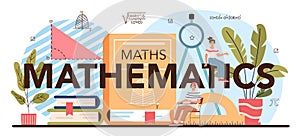 Mathematics typographic header. Students studying math at school