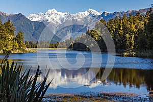 Matheson lake - Mirror Lake of South Island. Southern Alps. New Zealand