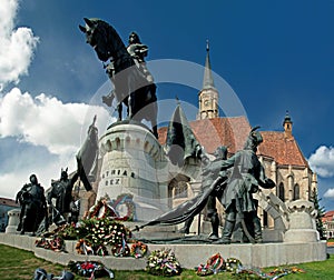 Mathias Rex statue and Saint Michail church