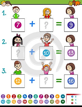 Maths addition educational game with funny kids