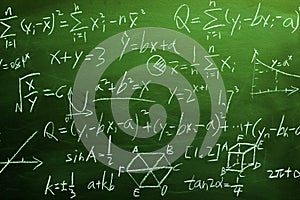 Maths formulas on chalkboard background