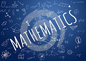 Maths formulas written by white chalk on the chalkboard background.