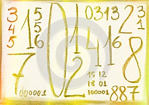 Gold numbers handdrawing, golden scientific random munber handlettering