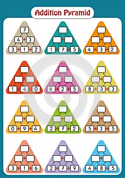 Maths Pyramids for Mental Maths Practice, complete the missing numbers, math worksheet for kids photo