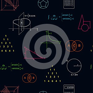 Maths seamless pattern. Algebra and geometry