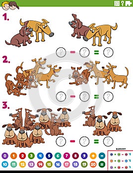 Maths subtraction educational task with comic dogs