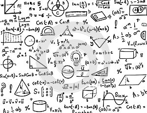 Maths and Trigonometry hand drawn formulas Background