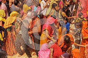 Traditional and religious Holi Festival in Dauji Temple near Mathura in India