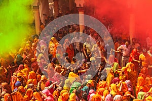 Traditional and religious Holi Festival in Dauji Temple near Mathura in India