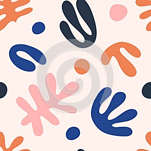 Matisse abstract organic shapes seamless pattern. Contemporary hand drawn vector illustration