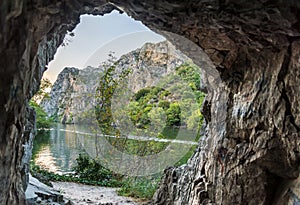 Matka Canyon lake and river,cave entrance,near Skopje,Northern Macedonia