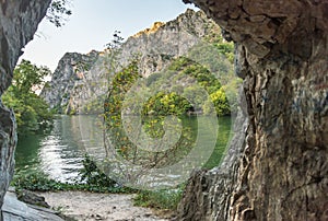 Matka Canyon lake and river,rocky archway,near Skopje,Northern Macedonia