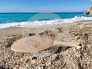 Matkot greek beach tennis game on sand, Lefkada