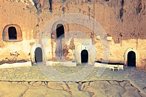 Matmata, Tunisia. The largest region of the troglodyte communities. One of many dwellings - fragment of courtyard excavated in th