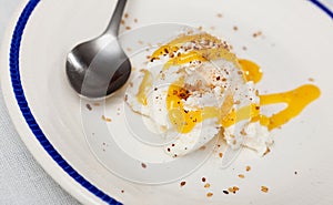 Mato cheese served with honey and sesame seeds photo