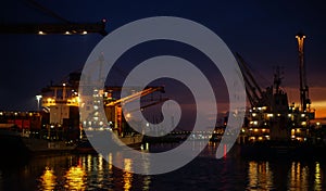 Matosinhos LeixÃÂµes harbor night view with ships anchored