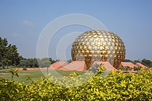 The Matrimandir, situated in the middle of the town, Auroville, Pondicherry, Tamil Nadu, India photo