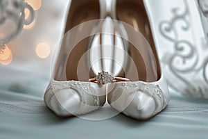 Matrimonial charm brides wedding ring with elegant white shoes