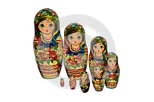 Matrioshka or babushkas dolls on a white background