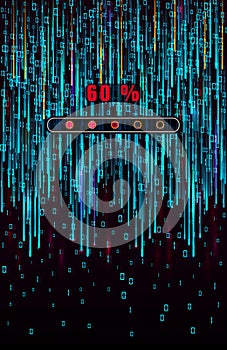 Matrix background. Abstract digital data technology concept. Binary code with progress loading bar.