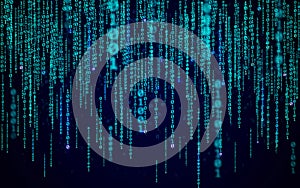 Matrix background. Binary code with random numbers. Modern technology wallpaper. Blue falling digits. Running data